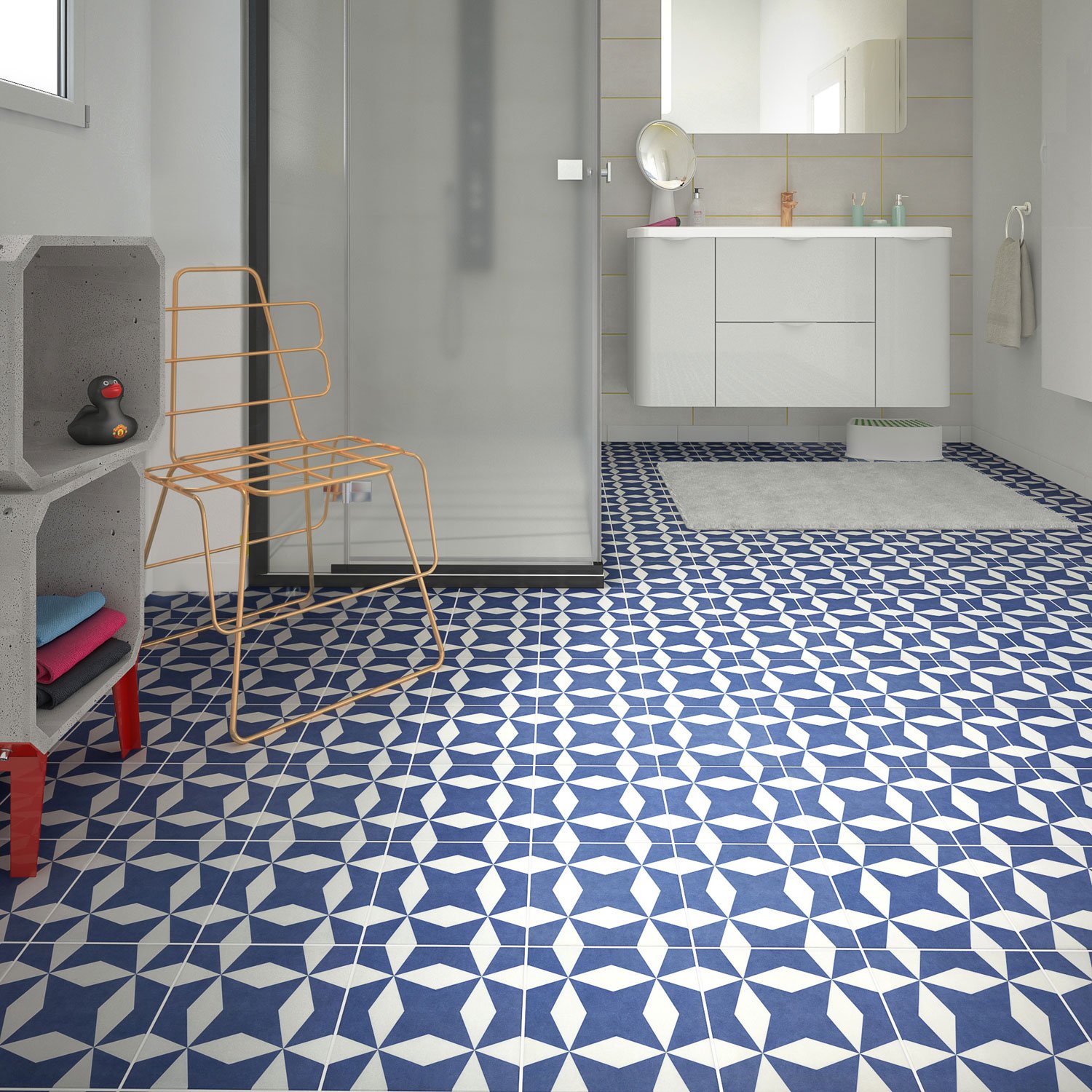 Carrelage blanc rayé