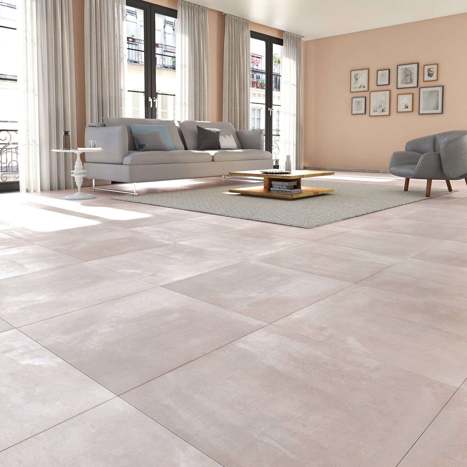 Carrelage gris cuisine blanche