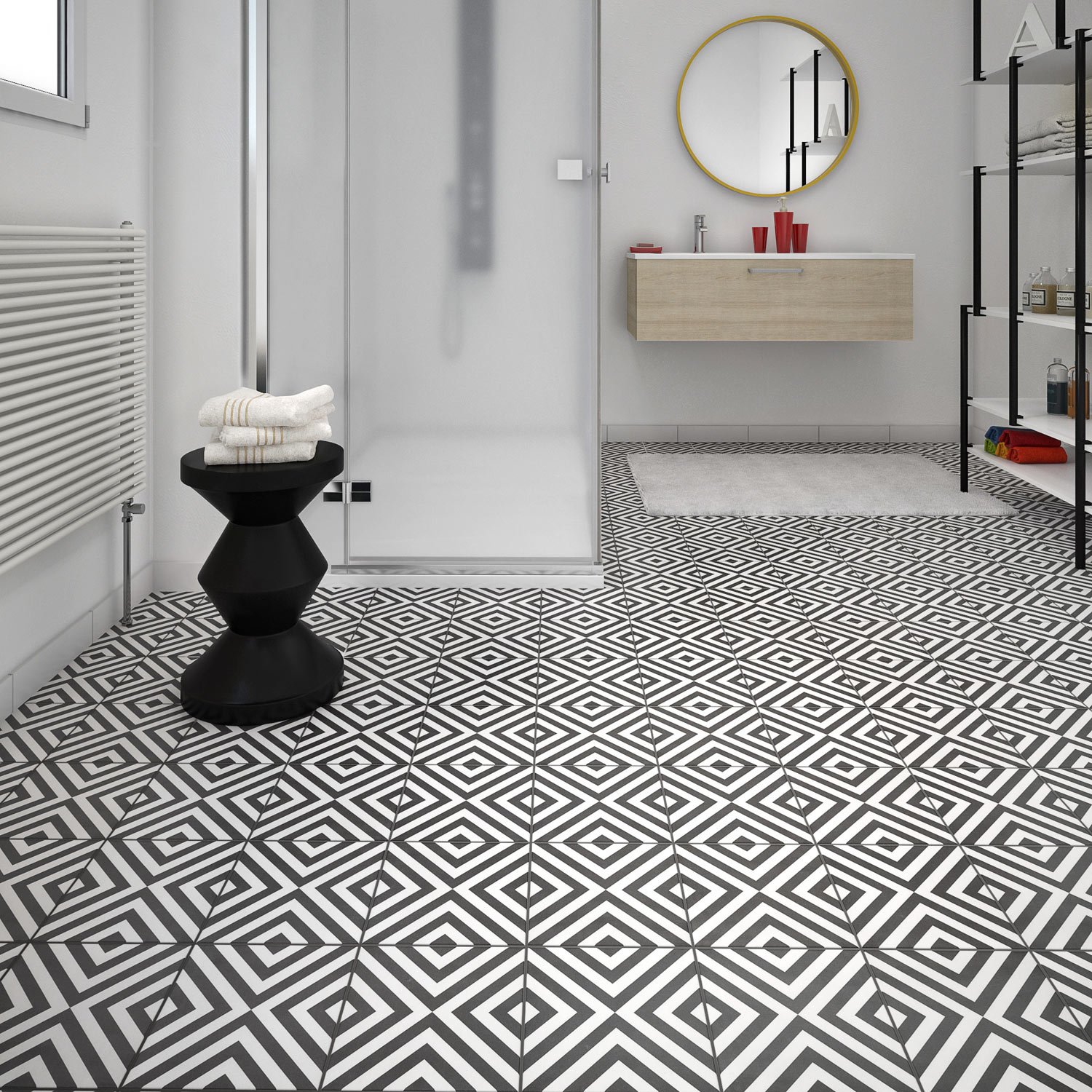 Carrelage blanc noir