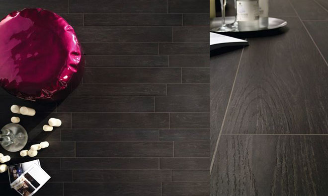 Carrelage aspect parquet noir