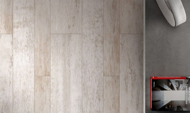 Carrelage imitation parquet gris beige