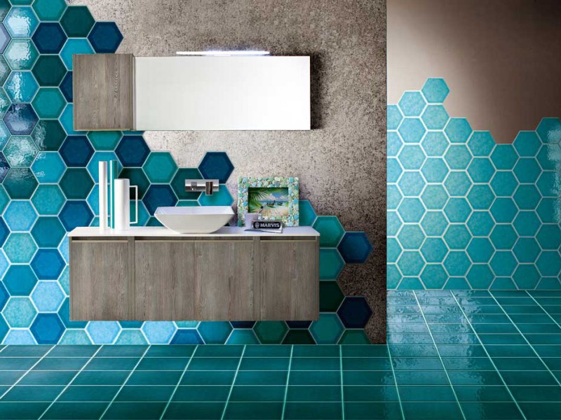 Carrelage bleu pale