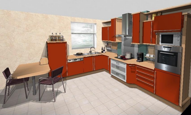 Cuisine grise avec plan de travail en bois