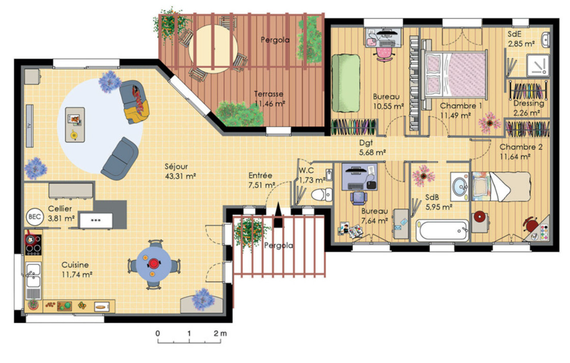 Plan maison cuisine sur terrasse