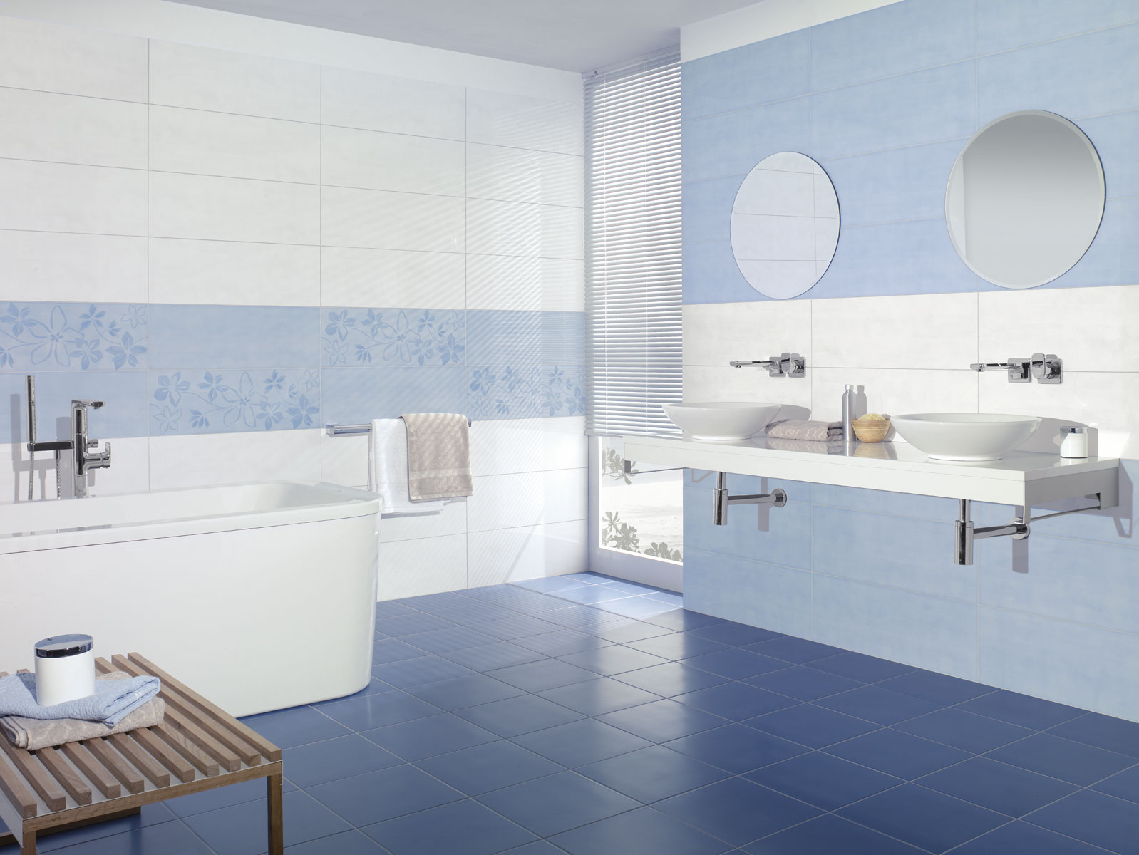 Carrelage bain bleu