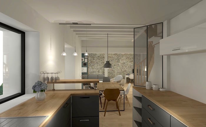 Plan de cuisine avec verriere