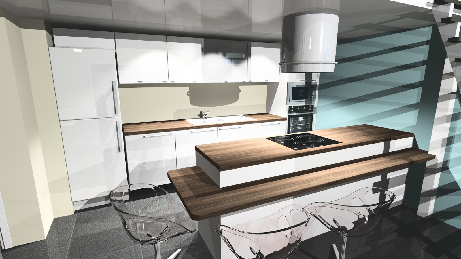 Cuisine blanche avec plan bois