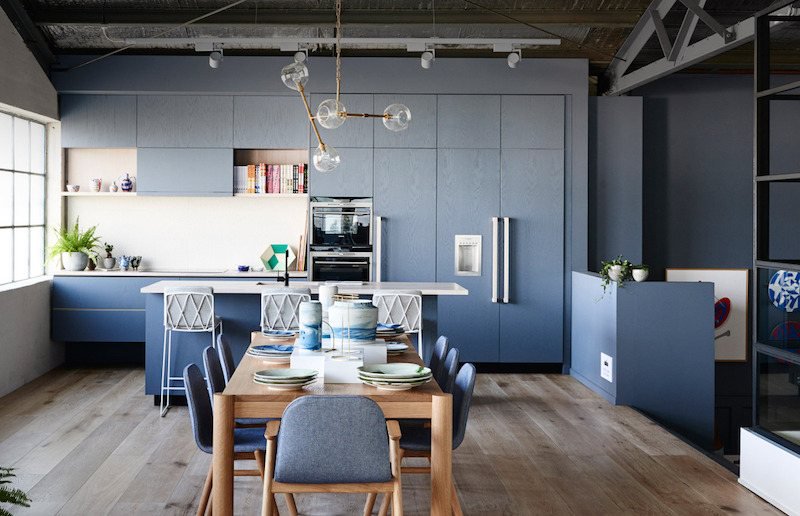 Photo cuisine bleu gris