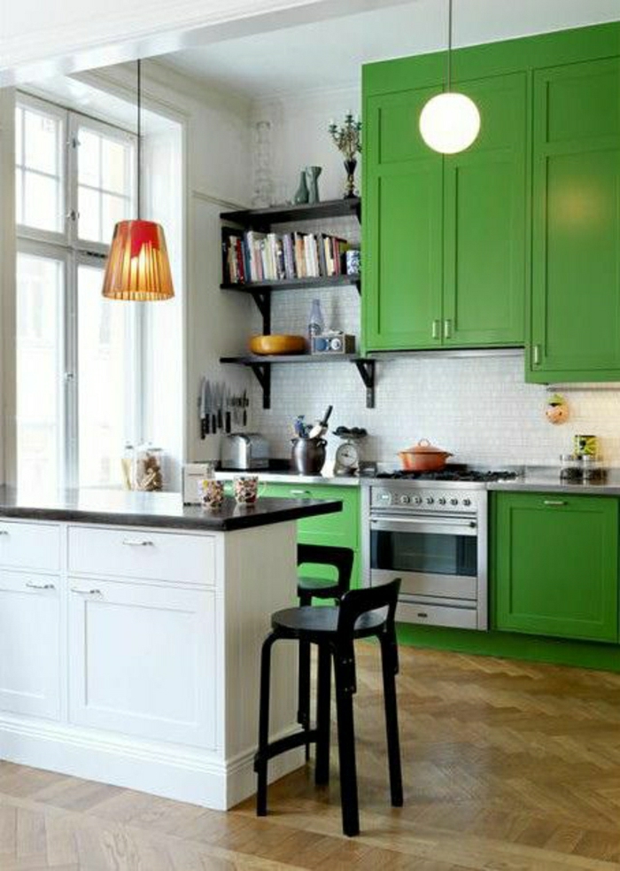 Carrelage sol cuisine vert