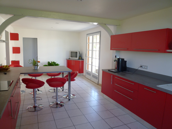 Plan de travail cuisine rouge