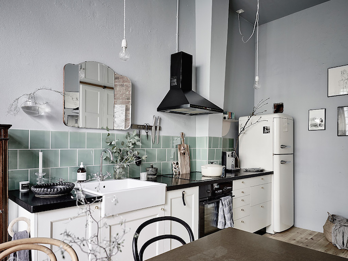 Carrelage cuisine vert et blanc