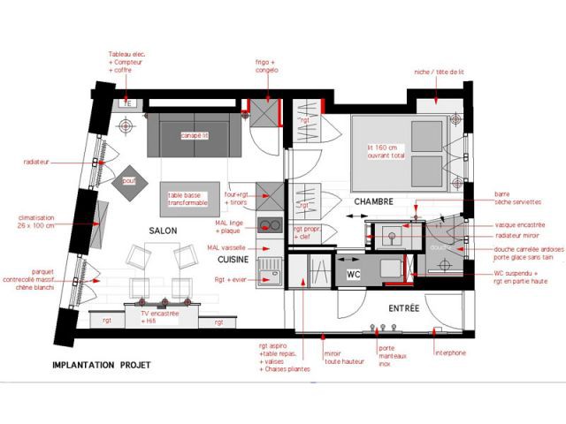Plan sejour cuisine 35m2