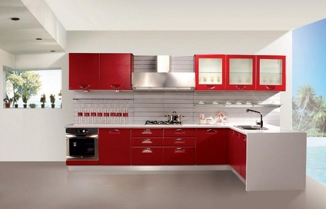 Photo cuisine rouge et blanc