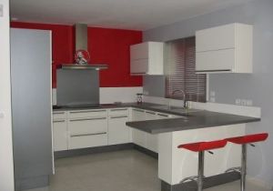 Photo de cuisine rouge et grise