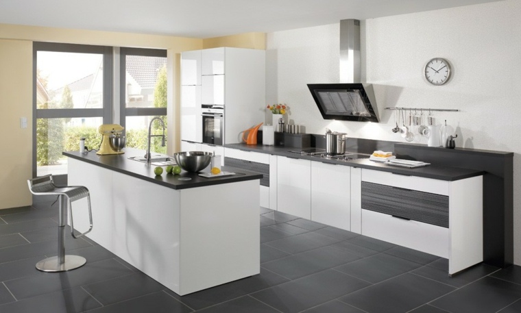 Couleur meuble cuisine avec carrelage gris