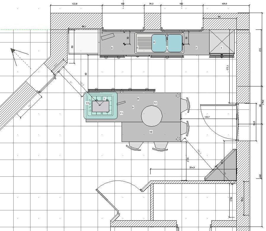 Plan d'un ilot central de cuisine