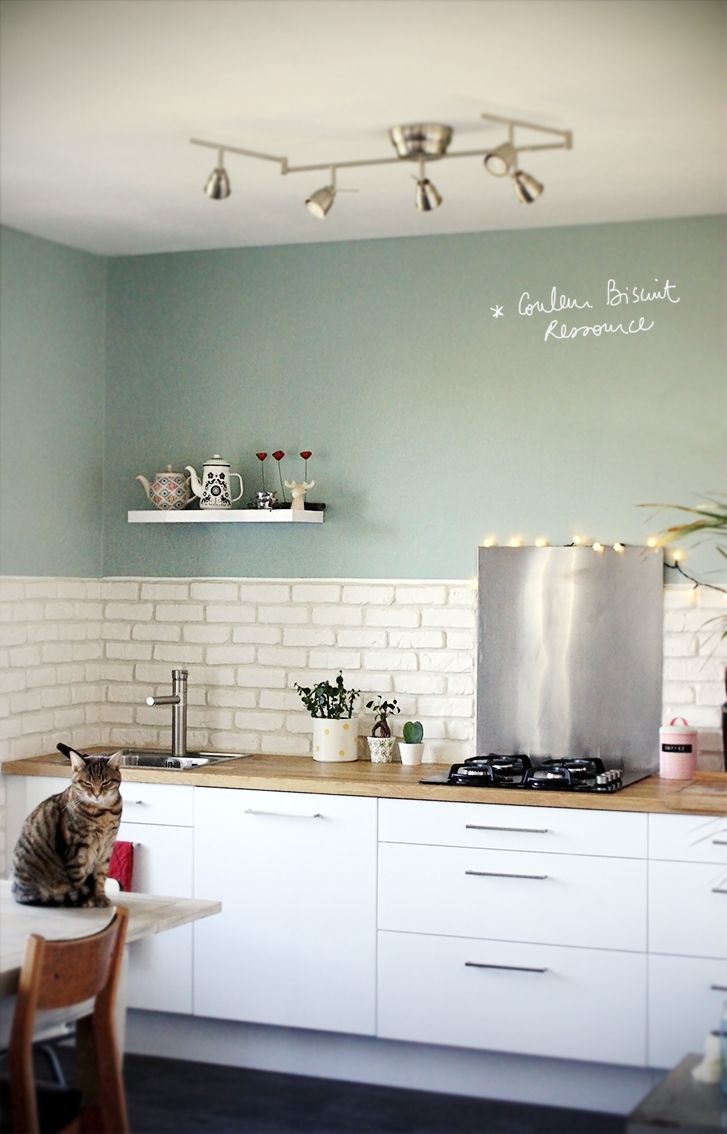 Couleur mur cuisine blanche et bois