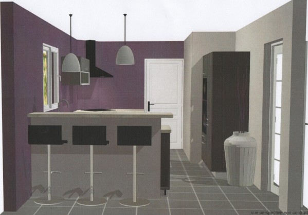 Deco cuisine gris et prune
