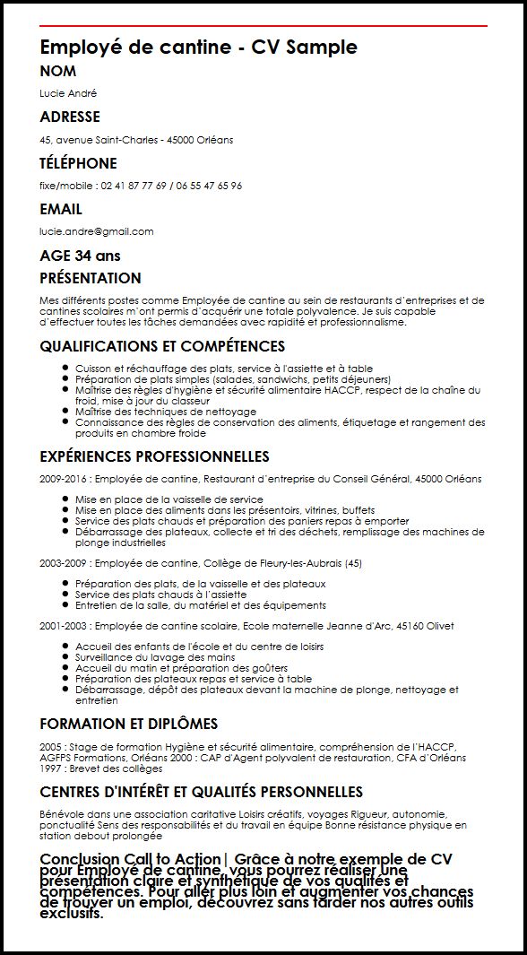 Modèle de cv cuisinier en collectivité