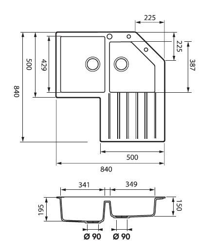 Plan cuisine evier d'angle