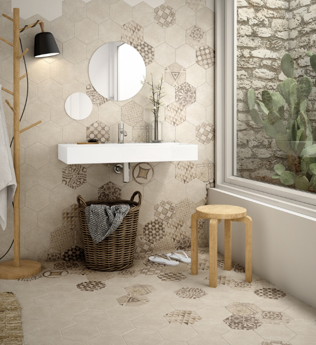 Carrelage salle de bain hexagonal