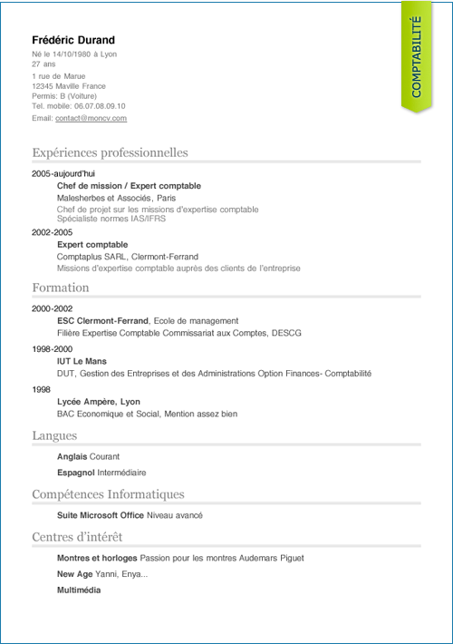Cv cuisinier en anglais