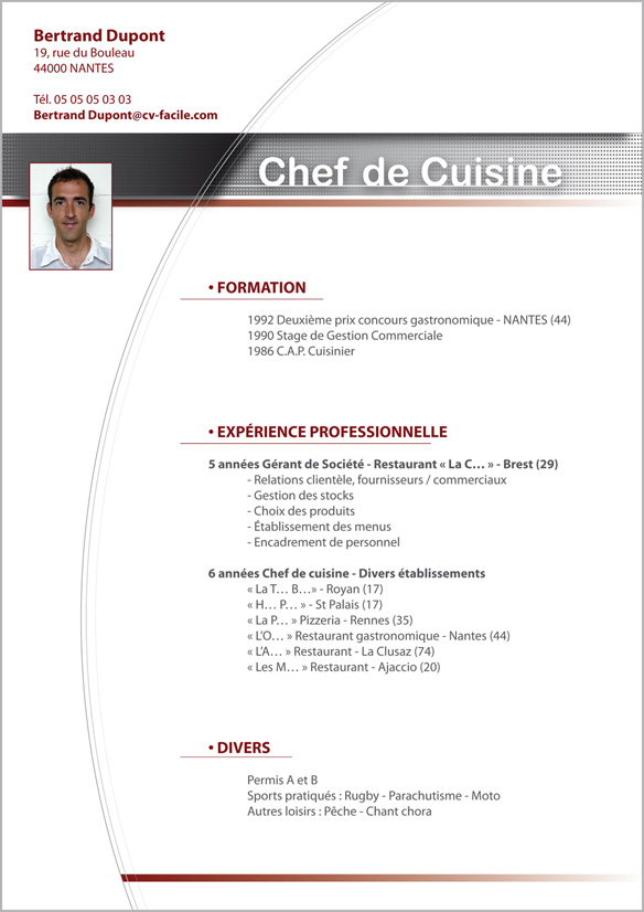 Exemple de cv cuisinier en anglais