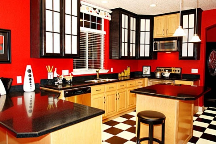 Idee peinture cuisine meuble rouge