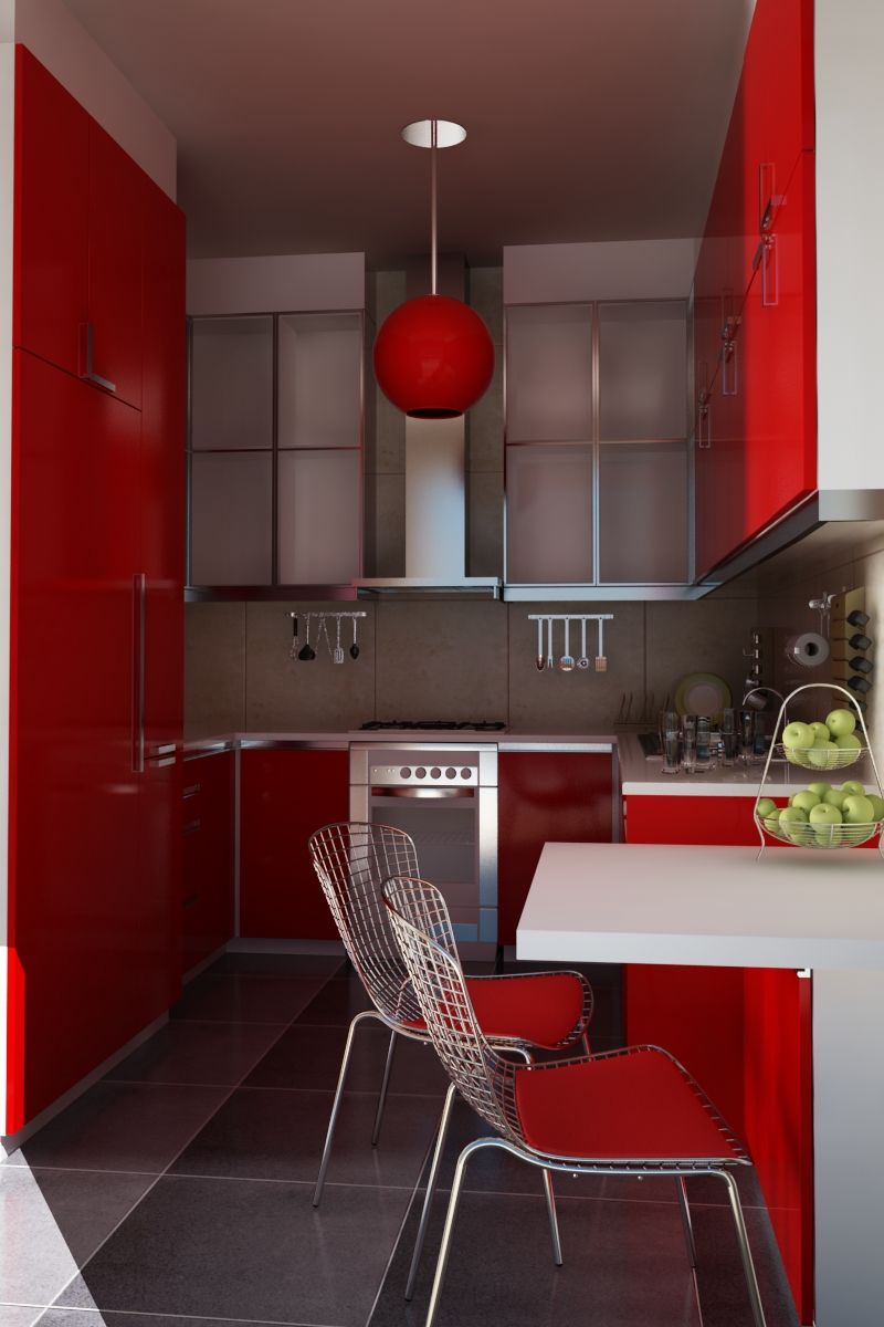 Petite cuisine moderne rouge
