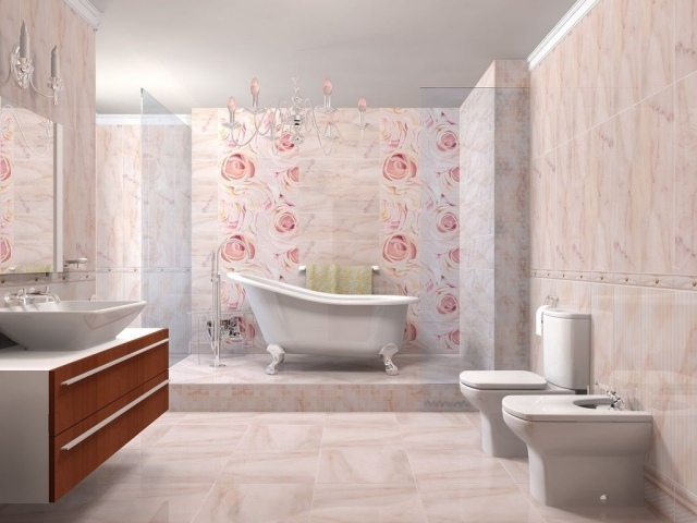 Carrelage salle de bain rose et gris