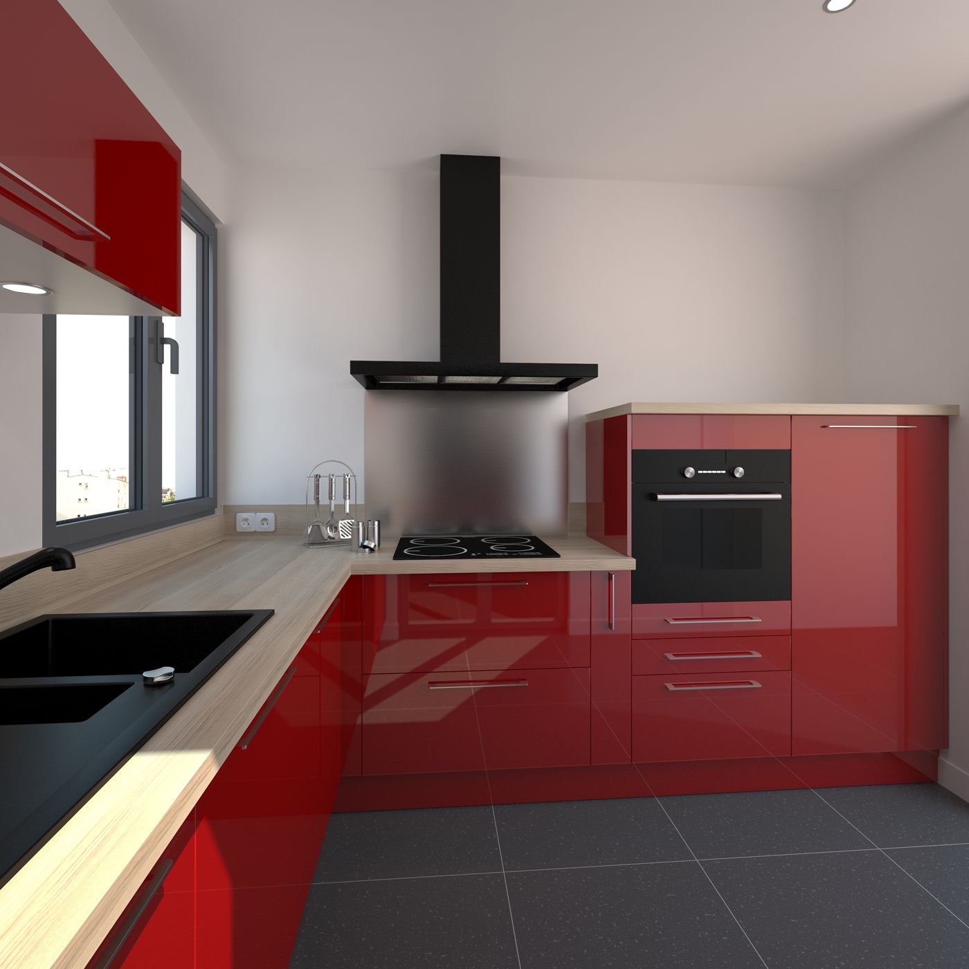 Plan de travail cuisine rouge brillant