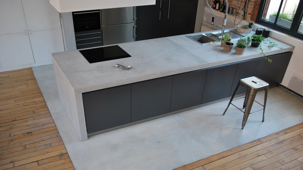 Plan de travail cuisine en beton brut