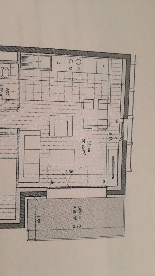 Plan sejour cuisine 20m2