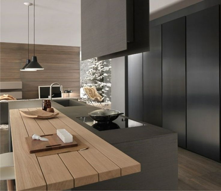 Idee deco cuisine noir et bois