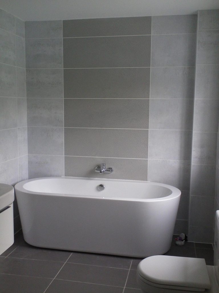Carrelage de salle de bain blanc et gris