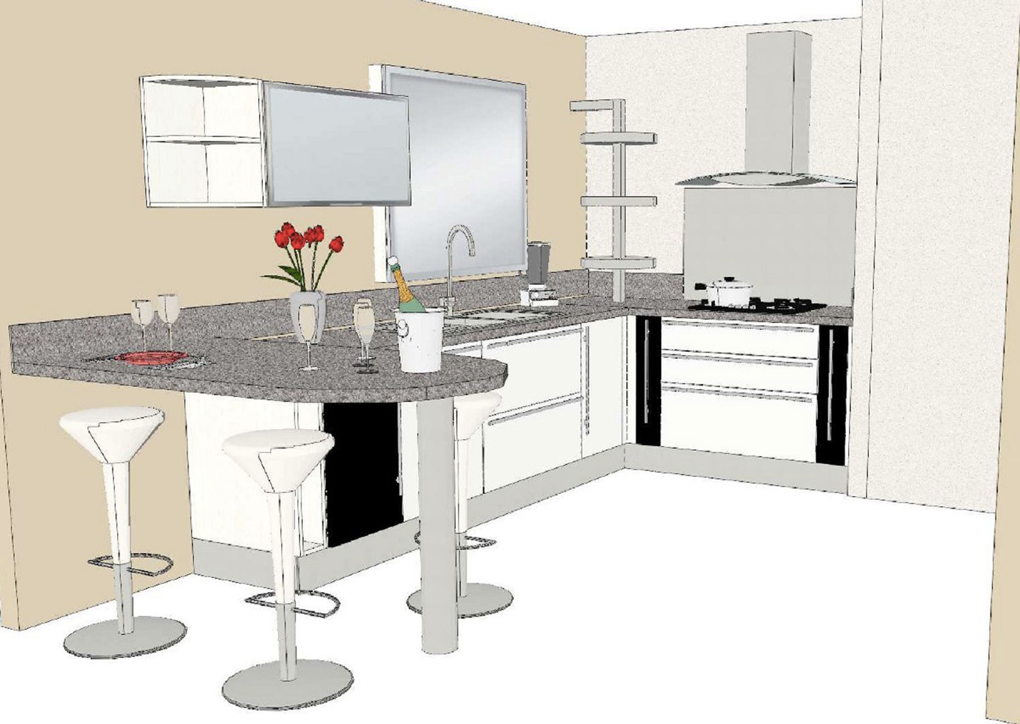 Plan de cuisine aménagée en u