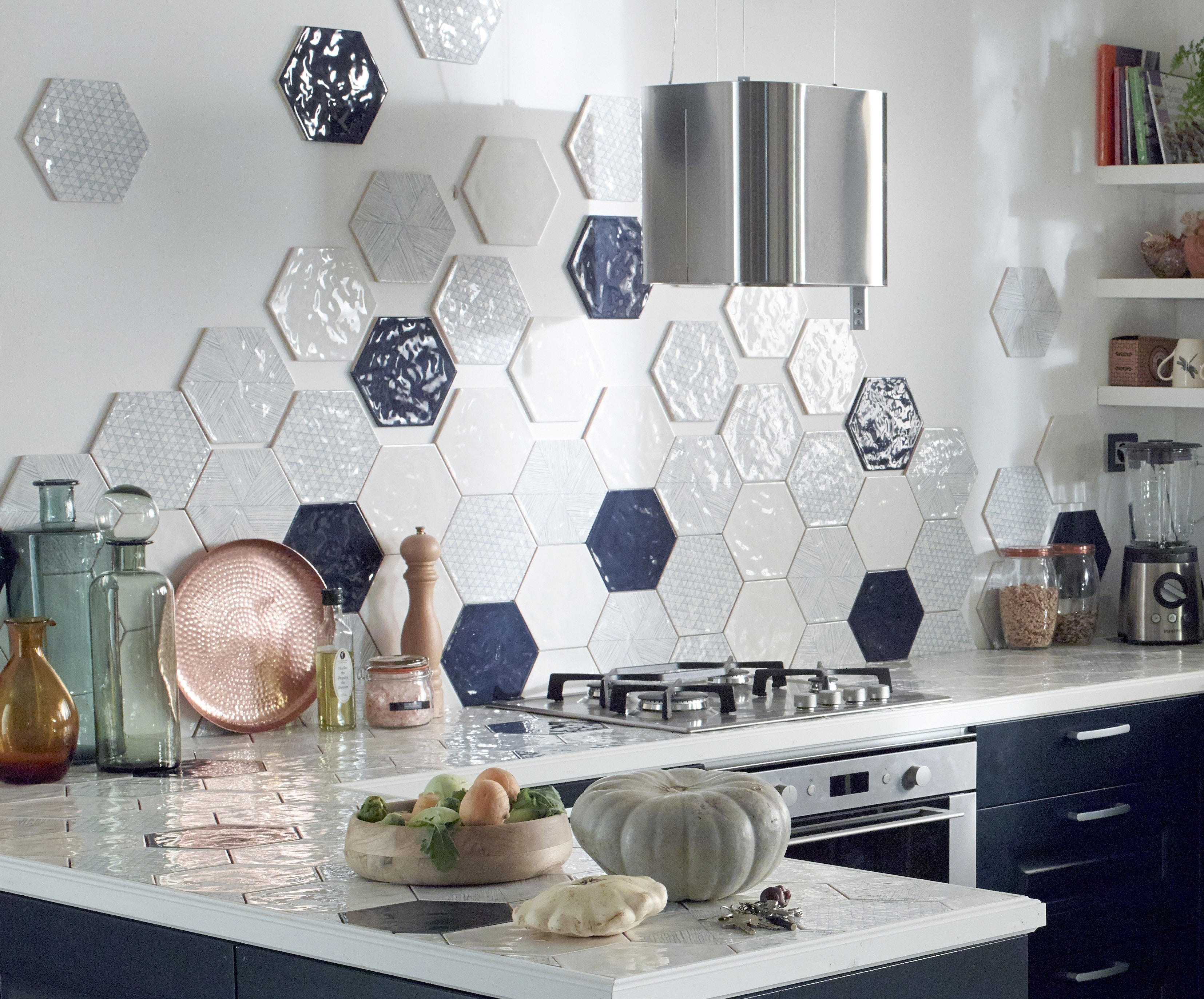 Carrelage mur cuisine bleu