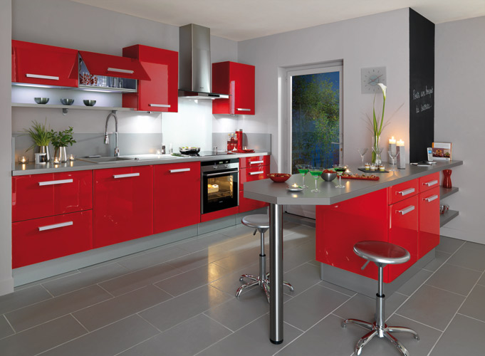 Photo cuisine rouge et grise