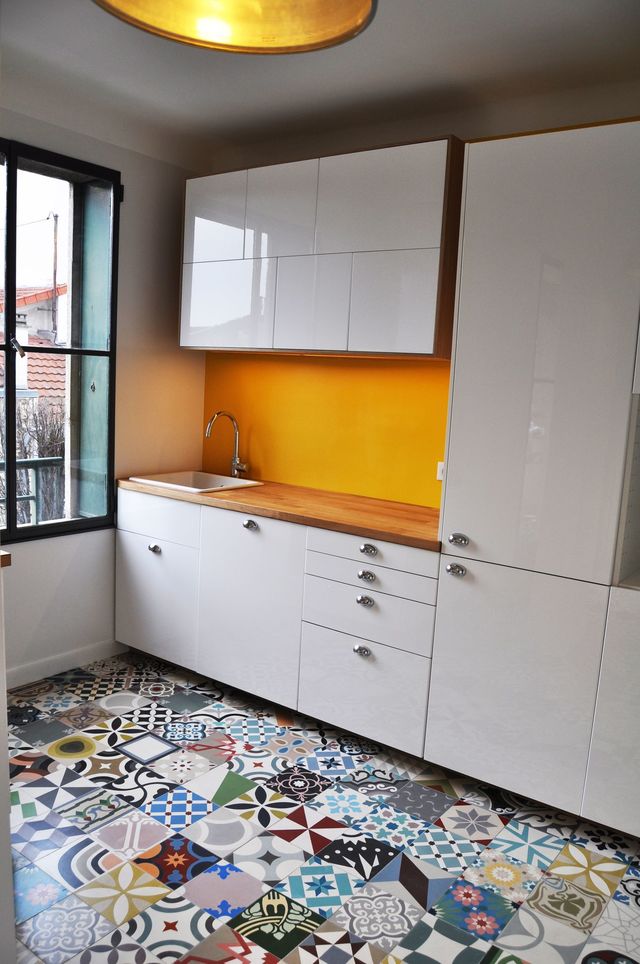 Carrelage cuisine ocre