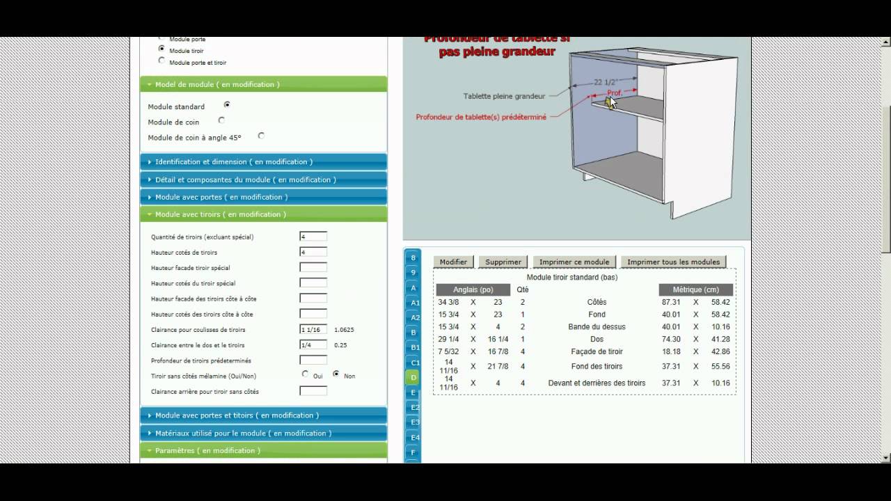 Plan caisson armoire cuisine