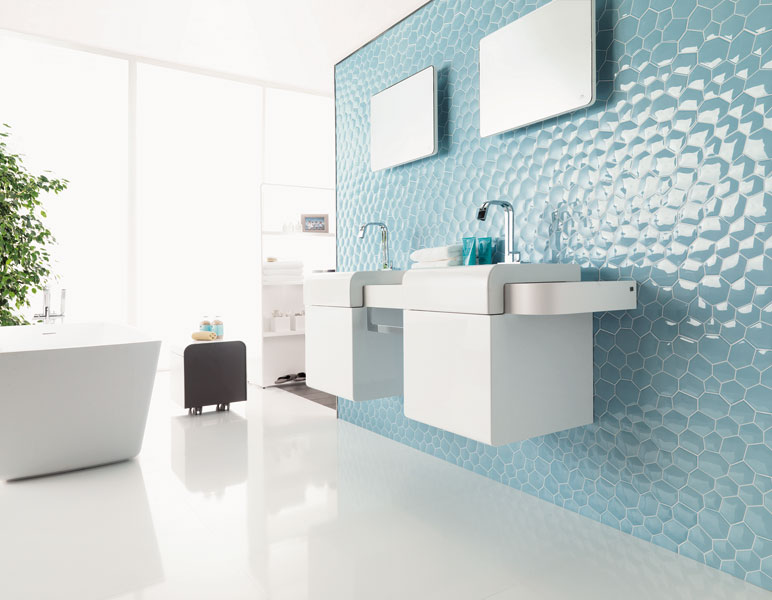 Carrelage bleu ciel salle de bain