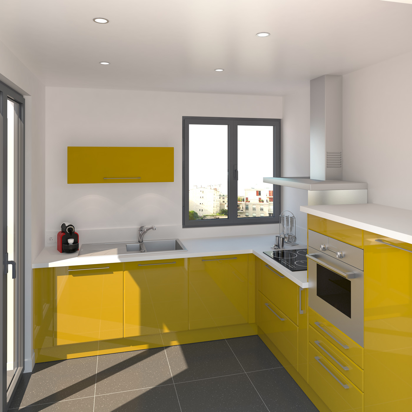 Meuble haut cuisine jaune