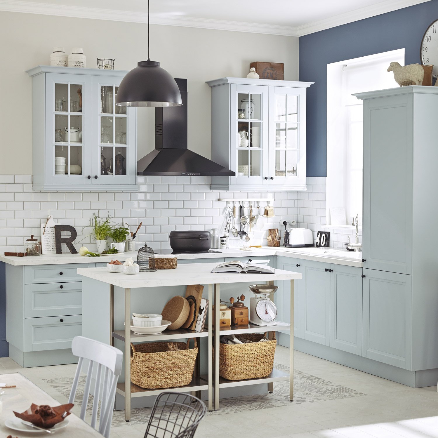 Carrelage bleu ciel cuisine