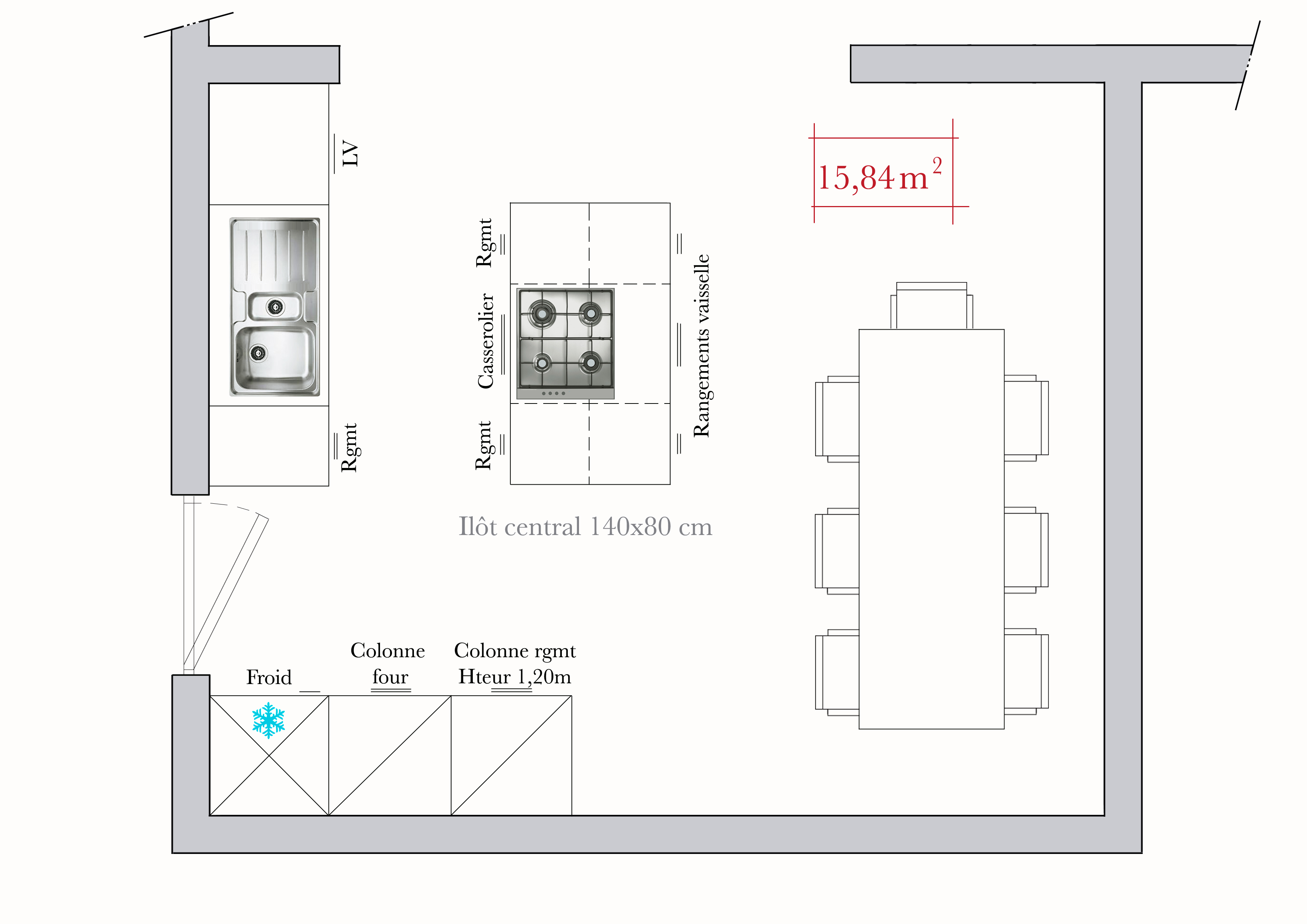 Plan ilot central cuisine maison