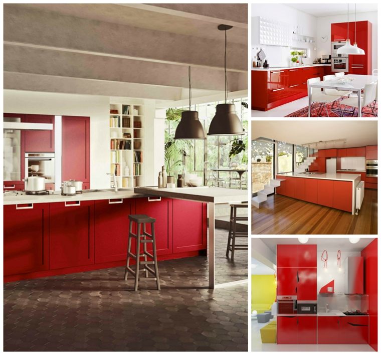 Modele de cuisine rouge et inox