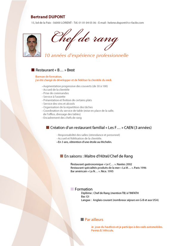 Exemple de cv chef cuisinier gratuit