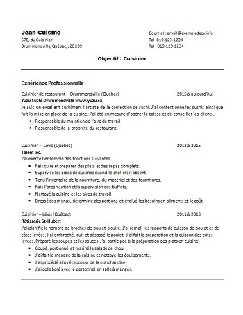 Exemple cv cuisinier en collectivité