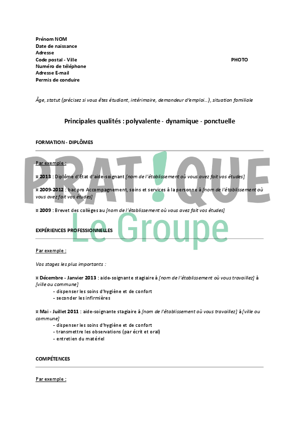 Modele de cv gratuit aide cuisine