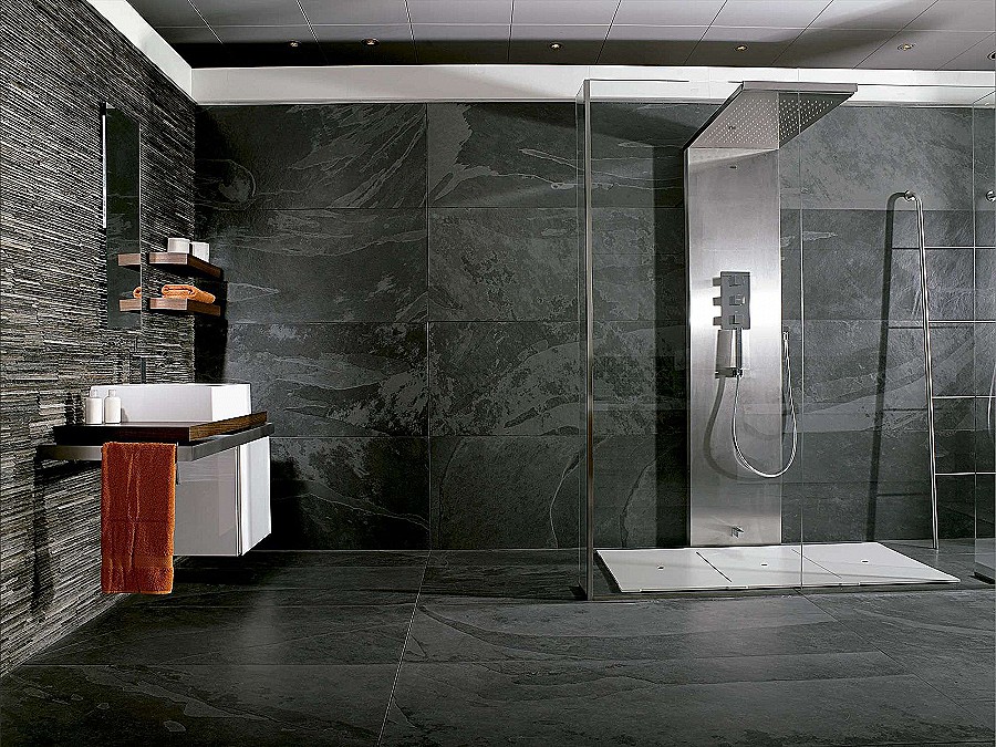 Carrelage ardoise noir salle de bain