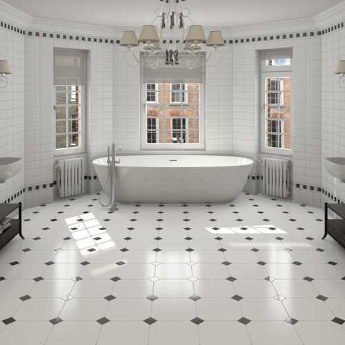 Carrelage blanc cabochon bleu